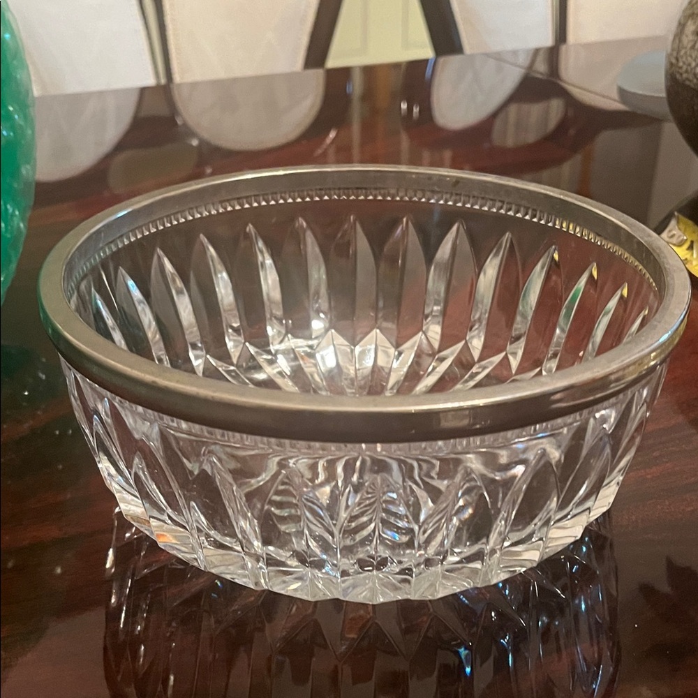 Elegant Crystal Bowl with Silver Rim
